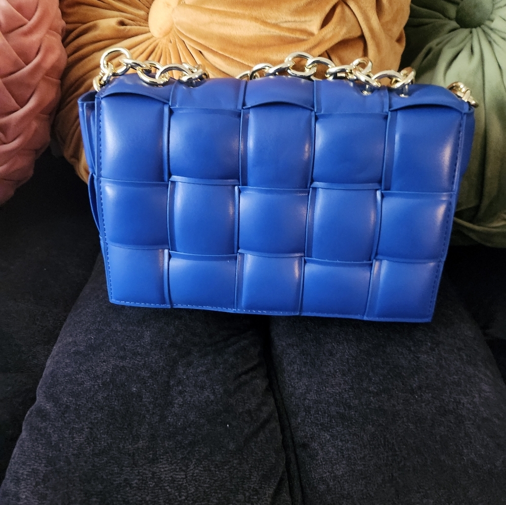 Blue Woven Chain Shoulder Bag